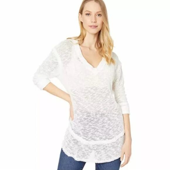 Free people xs Ocean Air Hacci ivory long sleeve gauzy beachy coastal blouse - Picture 9 of 12